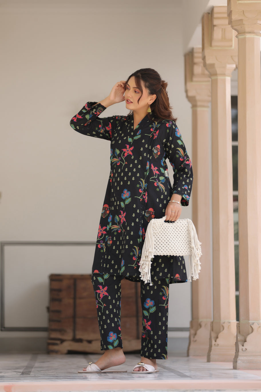 Wildflower Noir Cotton Maternity - Nursing Co-ord Set