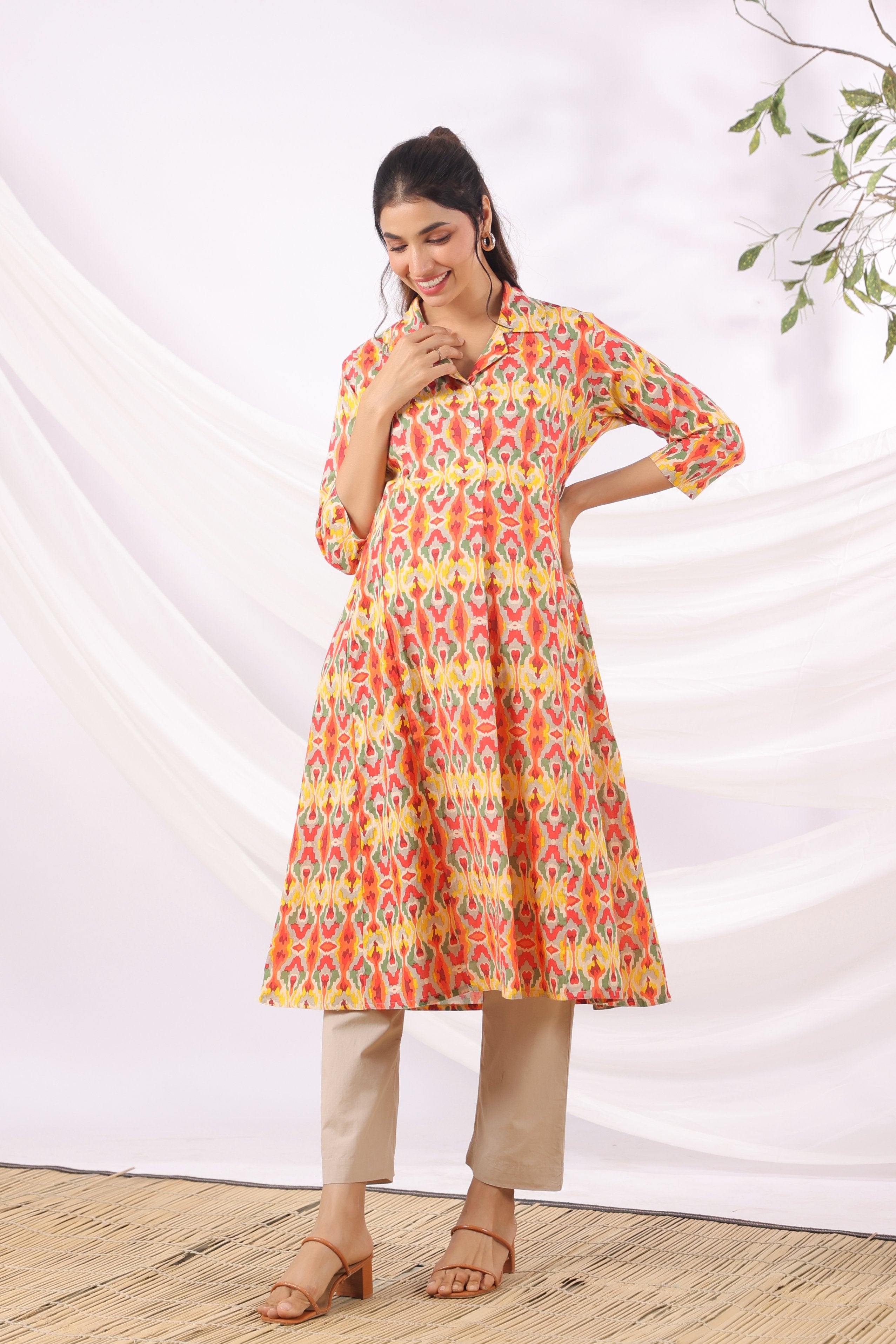 Rangrez Ikat Cotton Maternity - Nursing Kurta