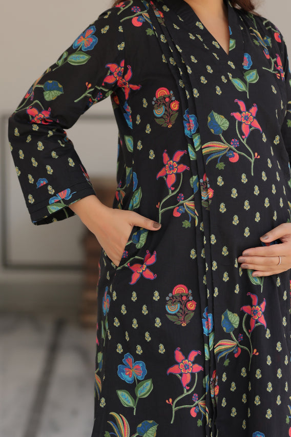 Wildflower Noir Cotton Maternity - Nursing Co-ord Set