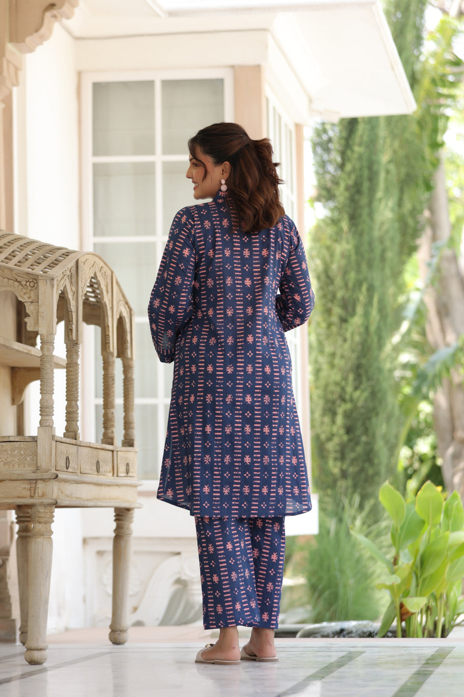 Indigo Art Marks Cotton Maternity - Nursing Co-ord Set