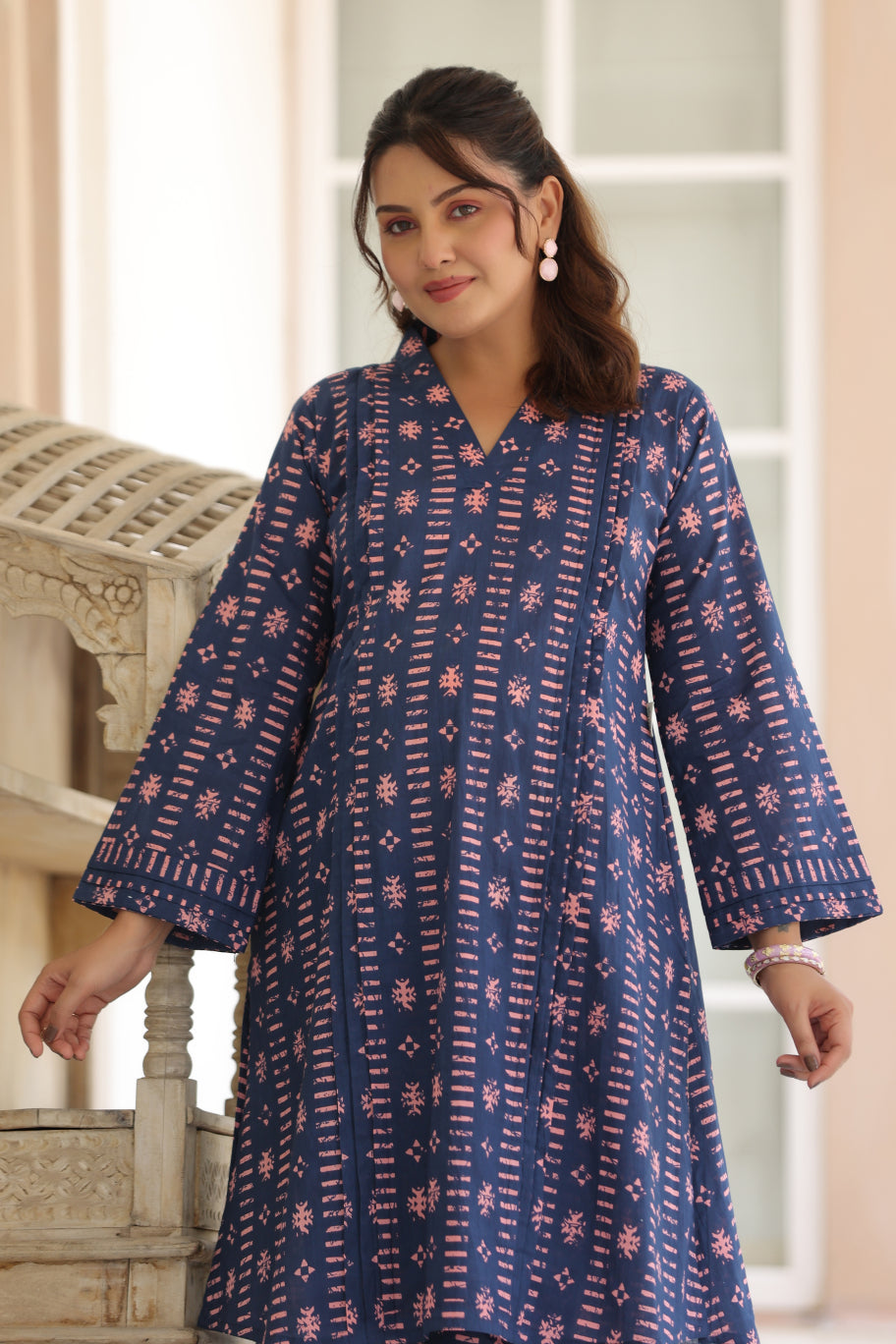Indigo Art Marks Cotton Maternity - Nursing Co-ord Set