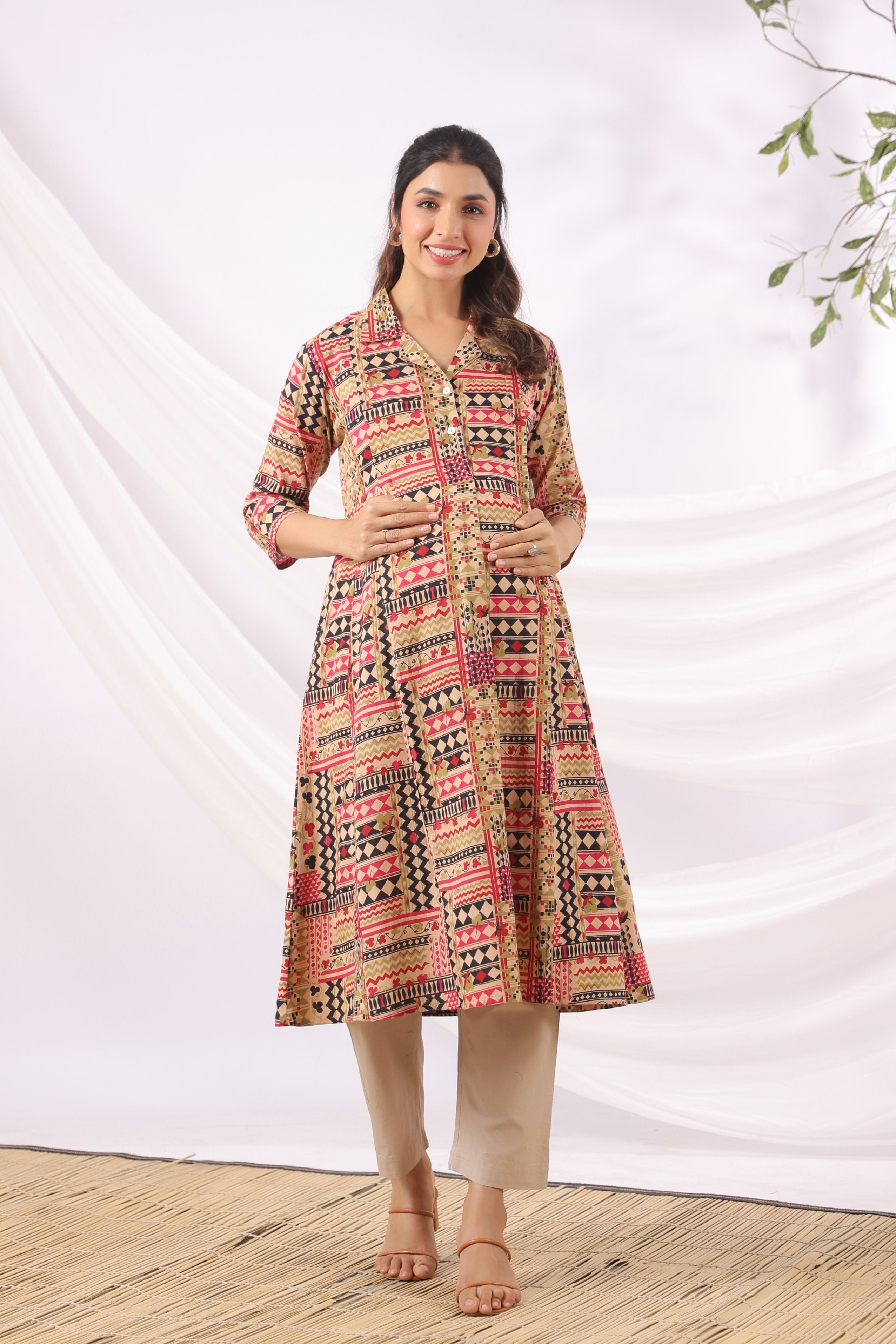 Boho Mosaic Cotton Maternity - Nursing Kurta