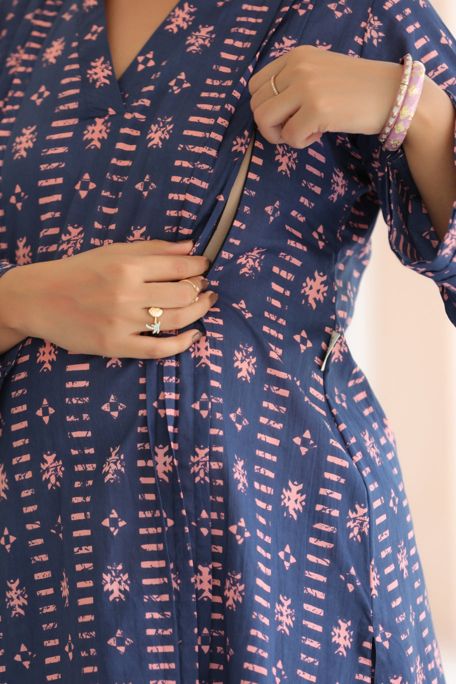 Indigo Art Marks Cotton Maternity - Nursing Co-ord Set