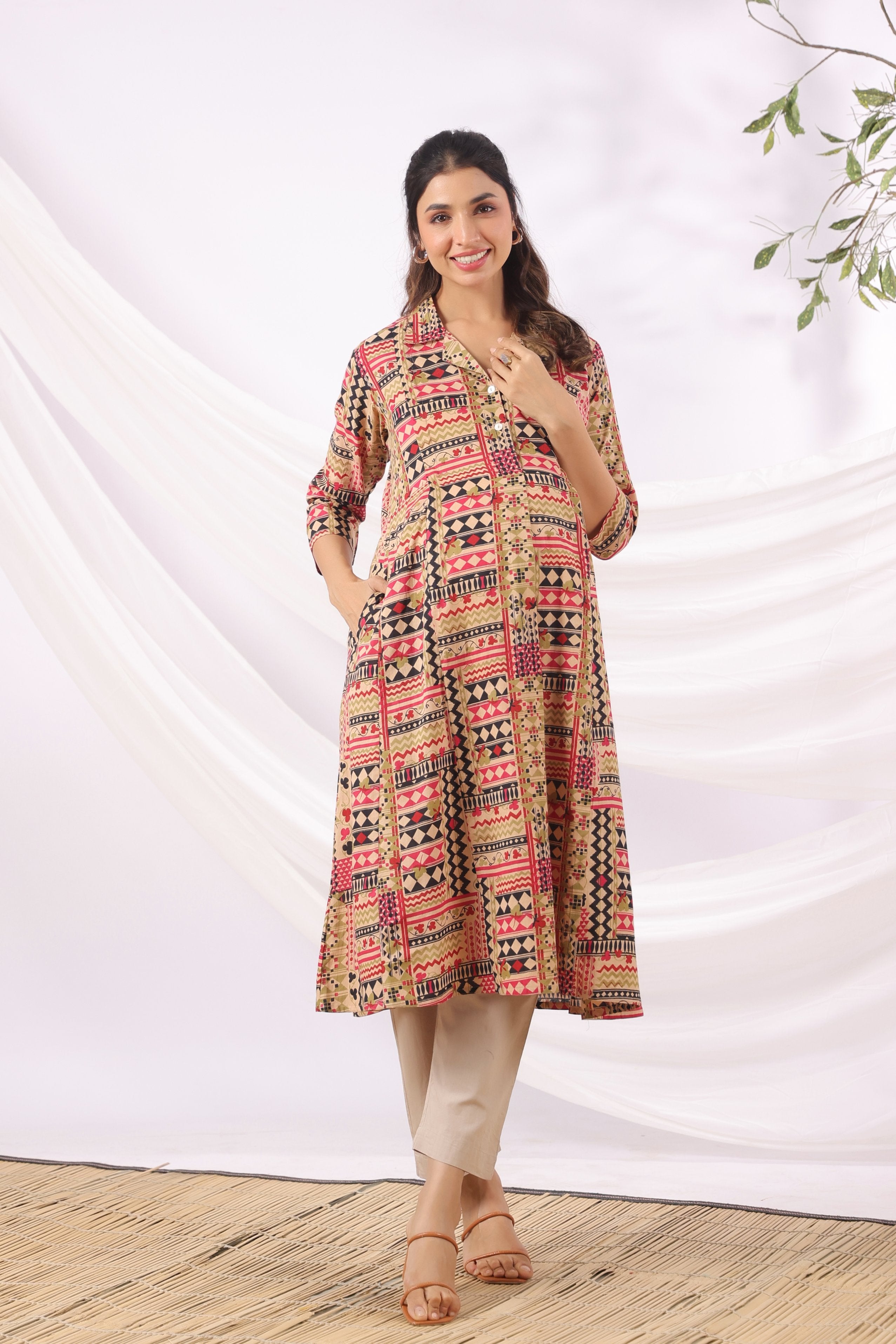 Boho Mosaic Cotton Maternity - Nursing Kurta