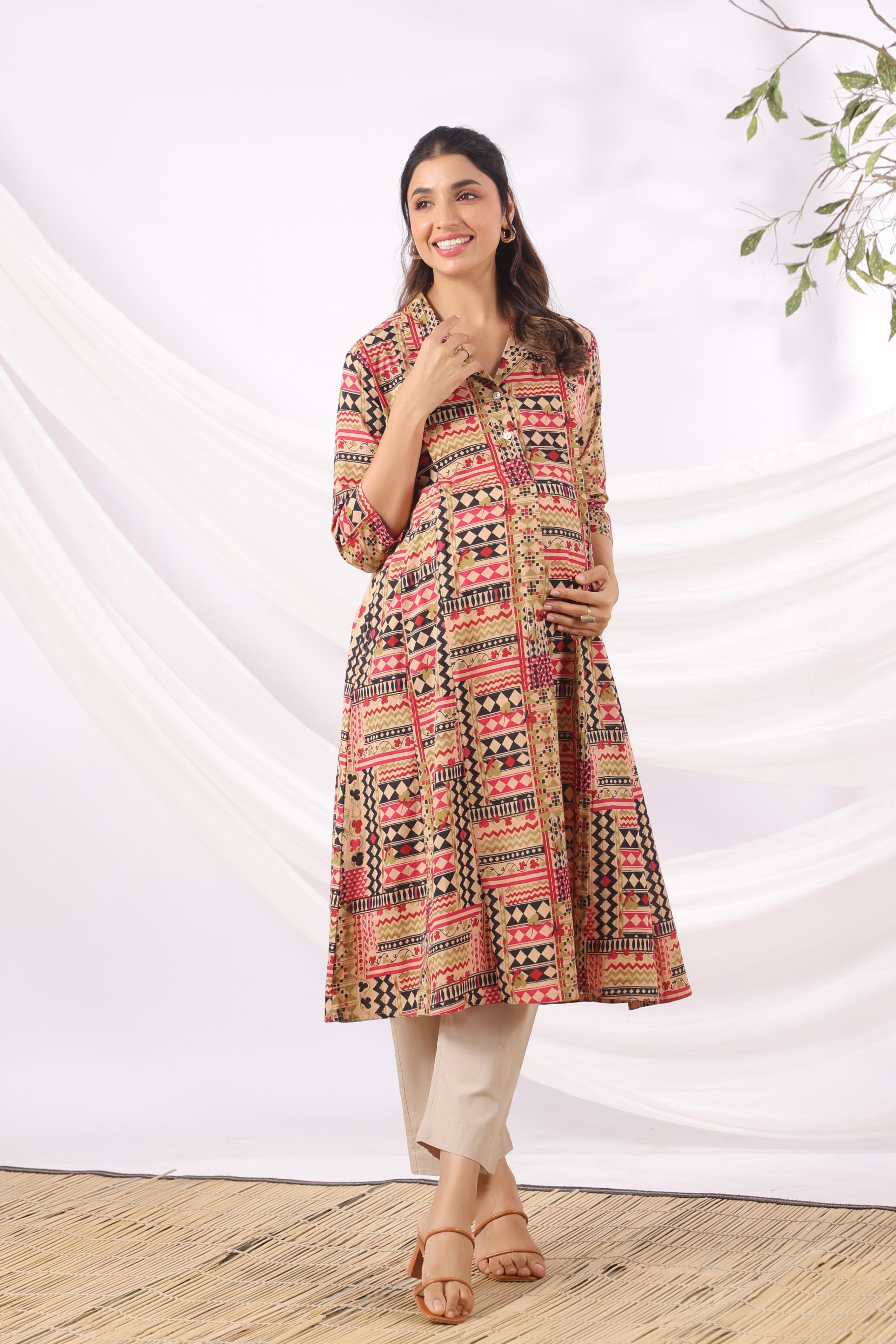 Boho Mosaic Cotton Maternity - Nursing Kurta