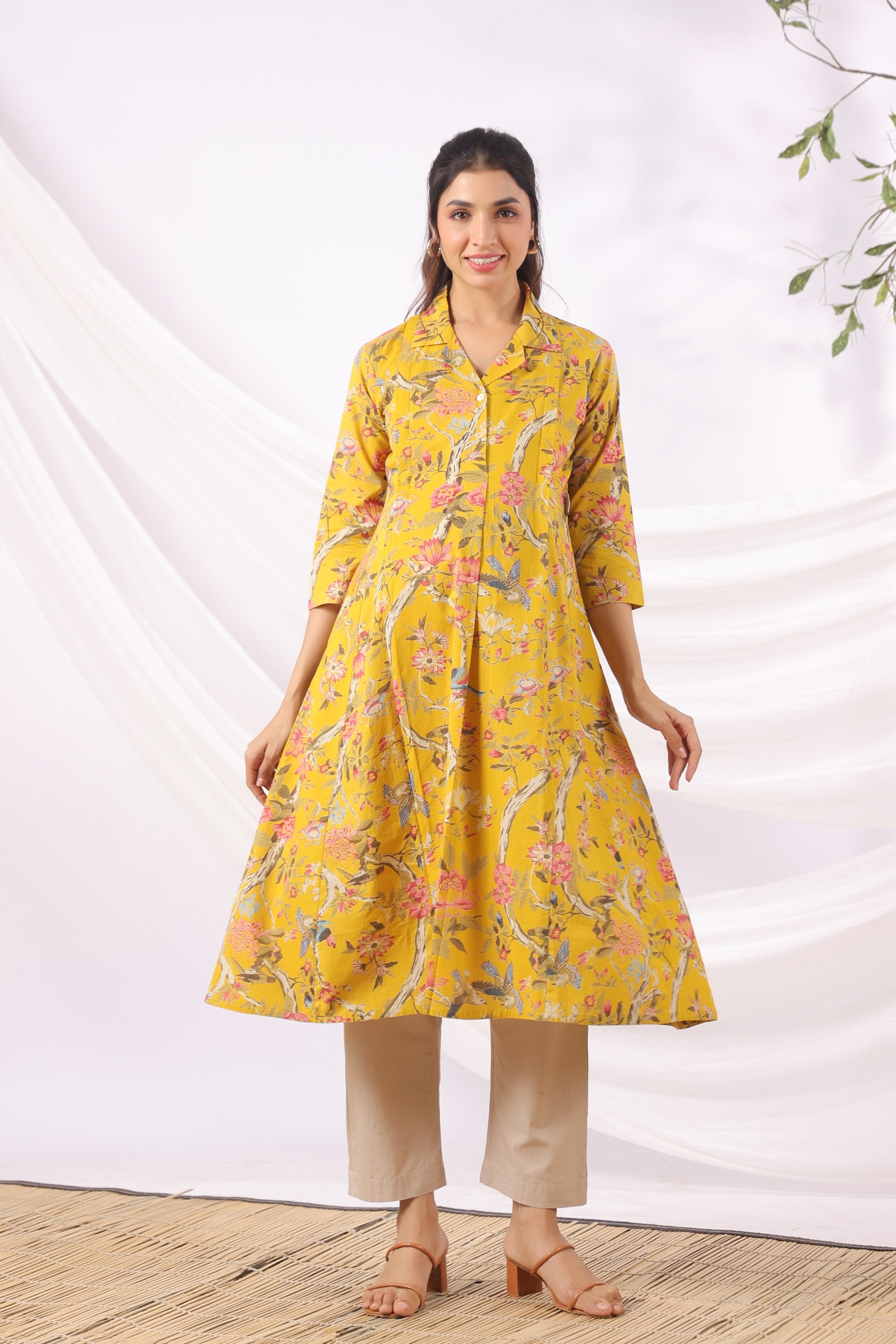 Sunrise Flora Birds Cotton Maternity - Nursing Kurta