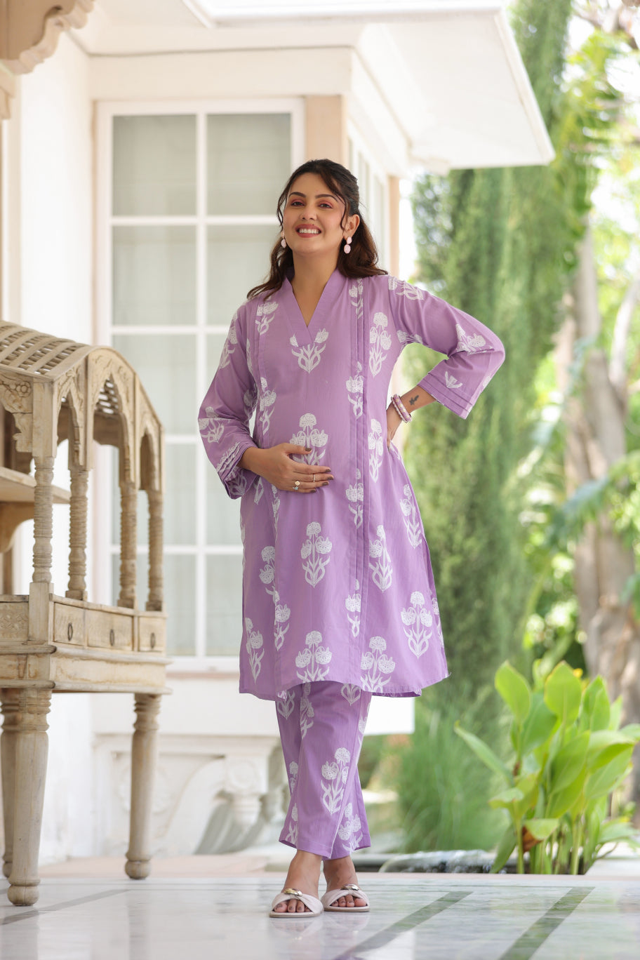 Lavender Dream Boota Cotton Maternity - Nursing Co-ord Set