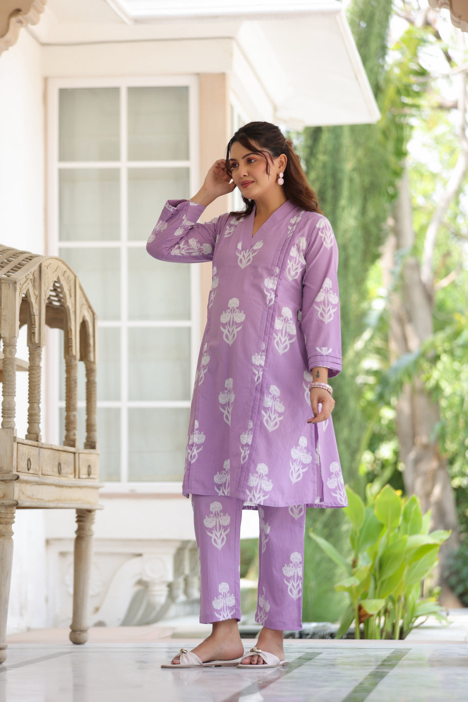 Lavender Dream Boota Cotton Maternity - Nursing Co-ord Set