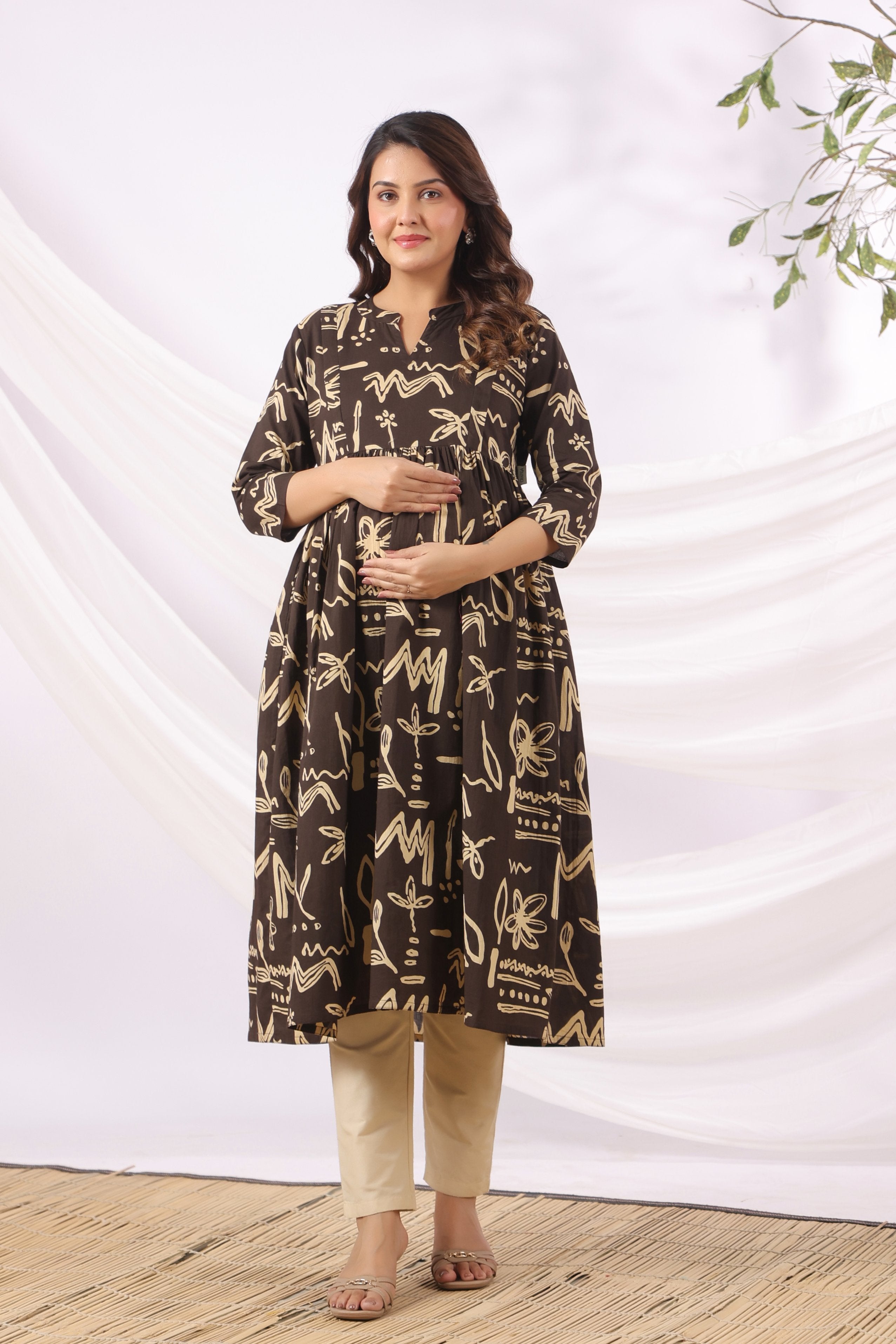 Black Ink Garden Cotton Maternity - Nursing Kurta