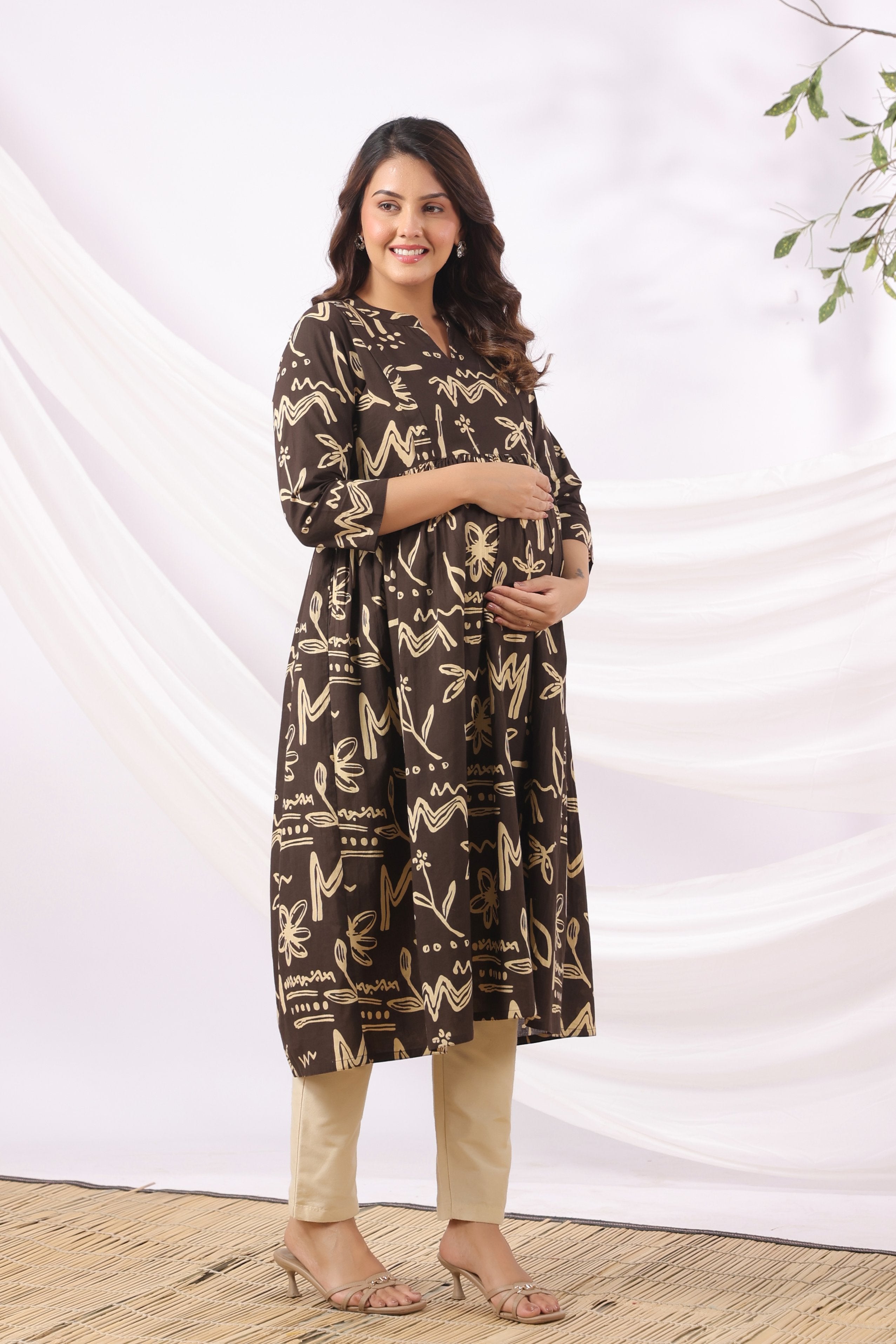 Black Ink Garden Cotton Maternity - Nursing Kurta