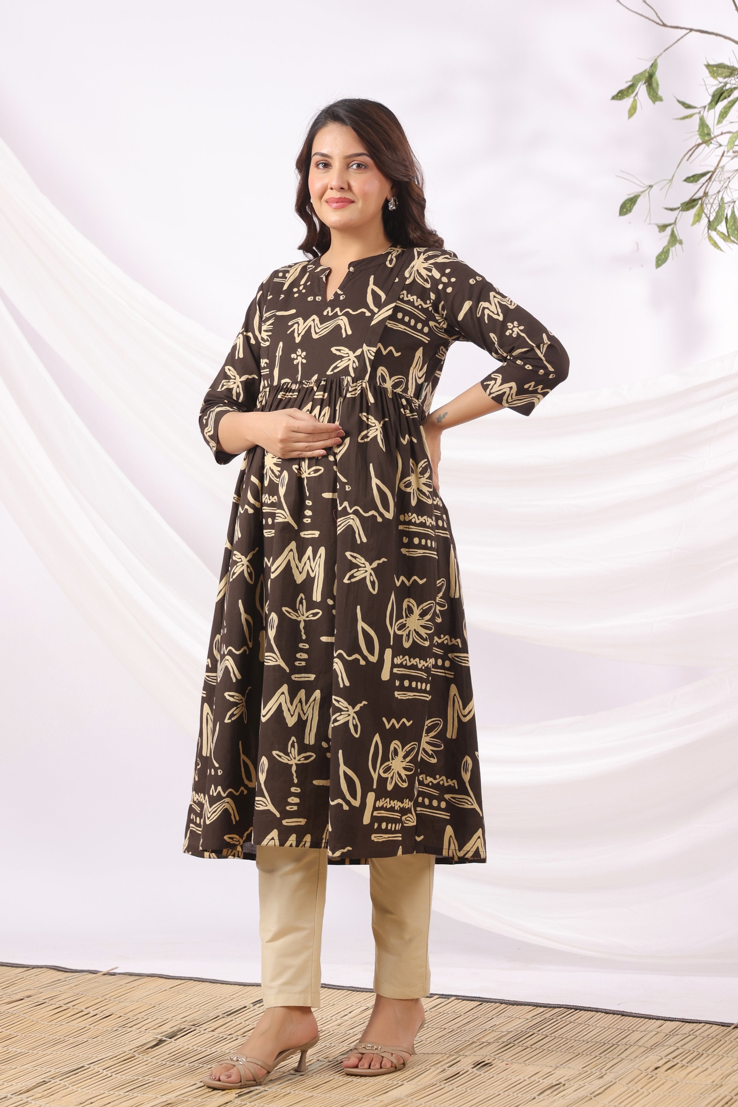 Black Ink Garden Cotton Maternity - Nursing Kurta
