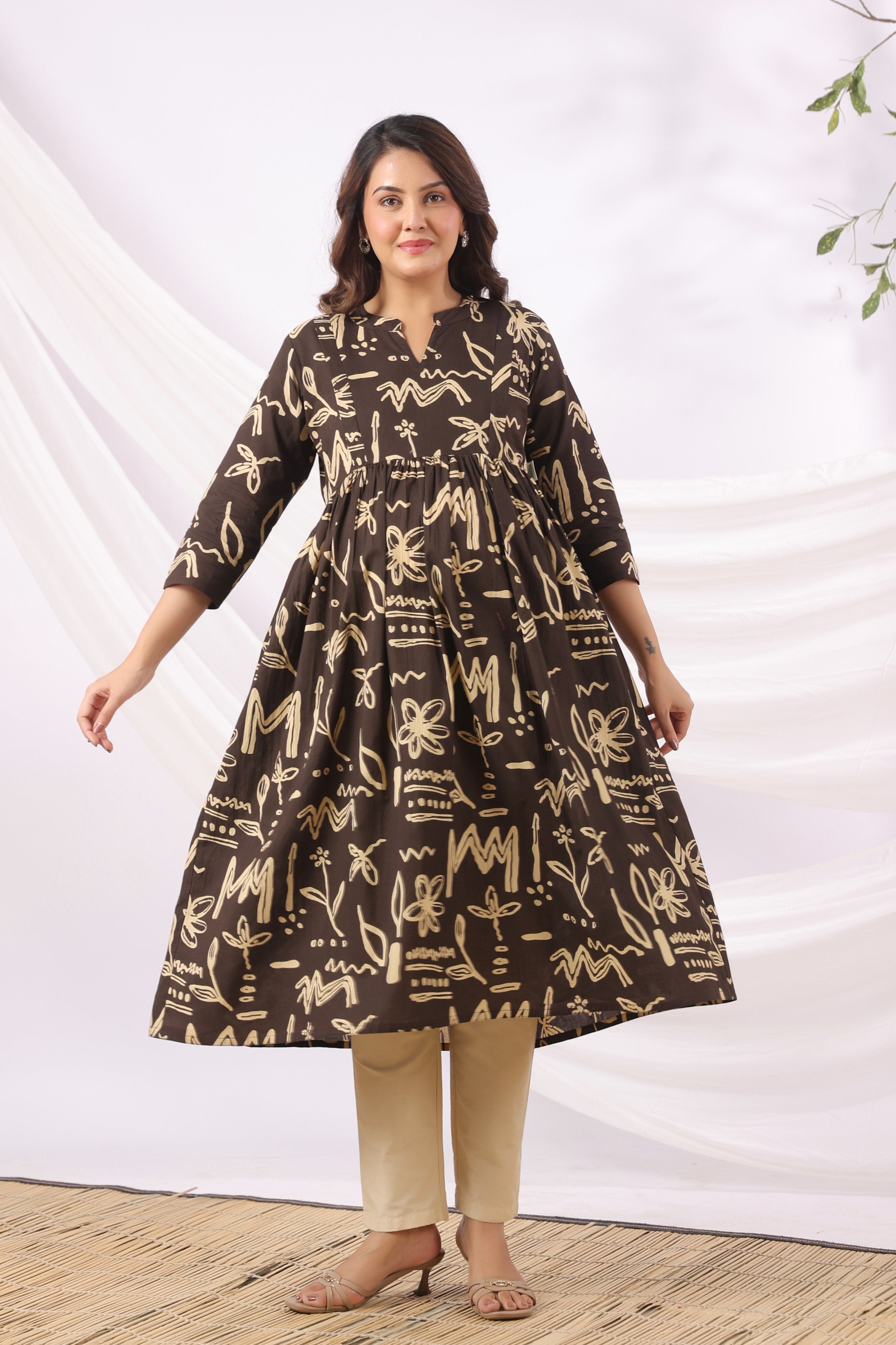 Black Ink Garden Cotton Maternity - Nursing Kurta