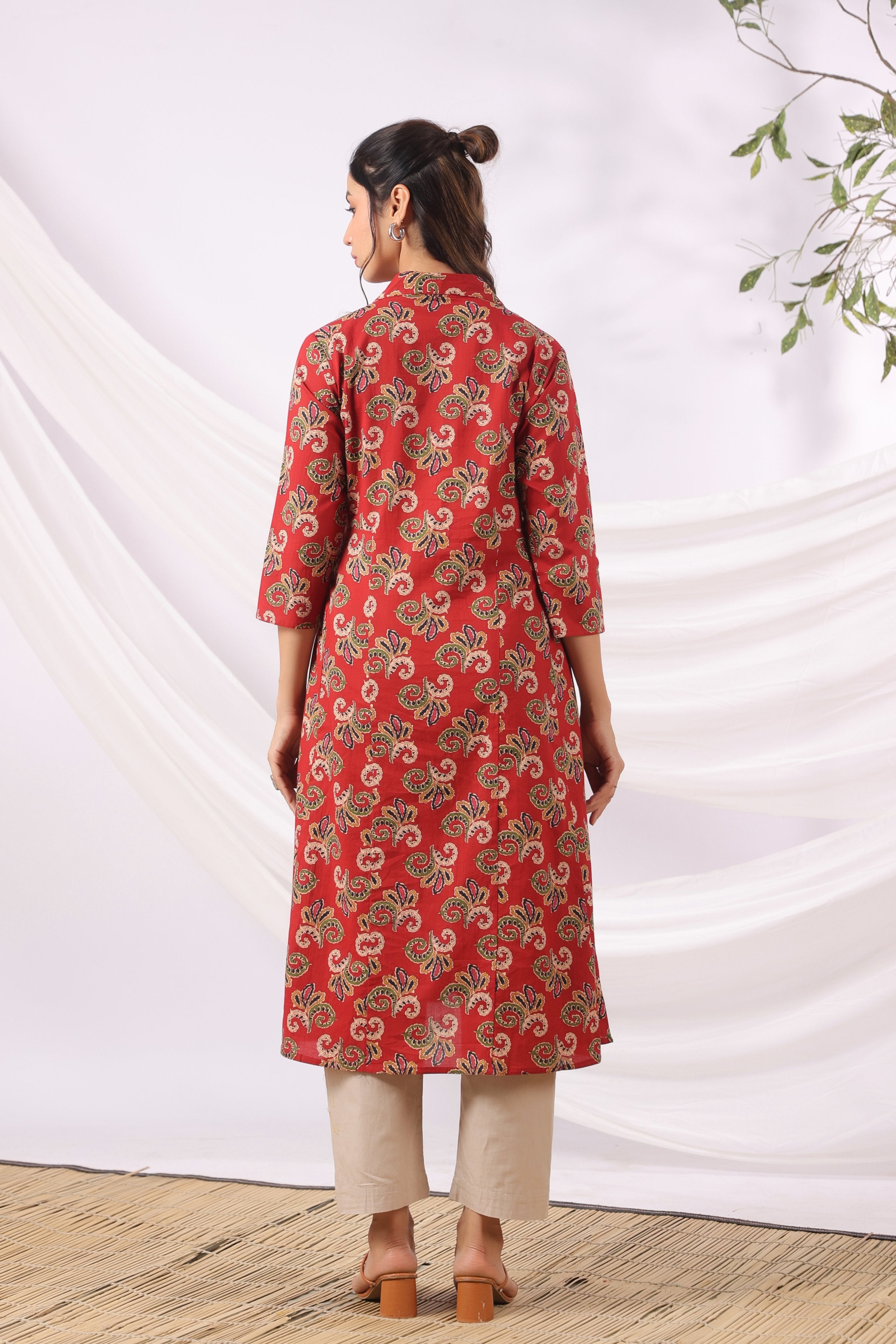 Rajasthani Leaf Motif Cotton Maternity - Nursing Kurta