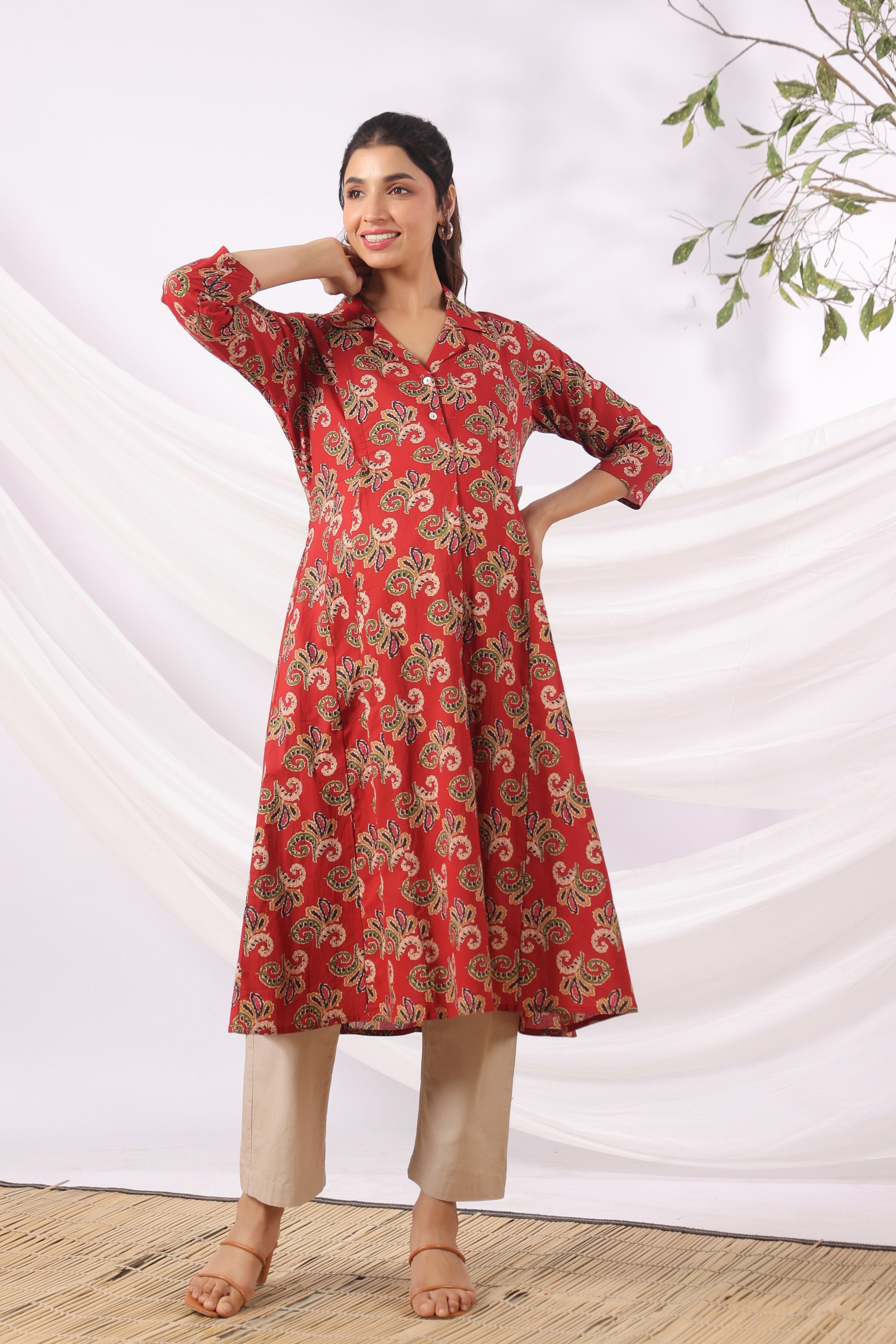 Rajasthani Leaf Motif Cotton Maternity - Nursing Kurta