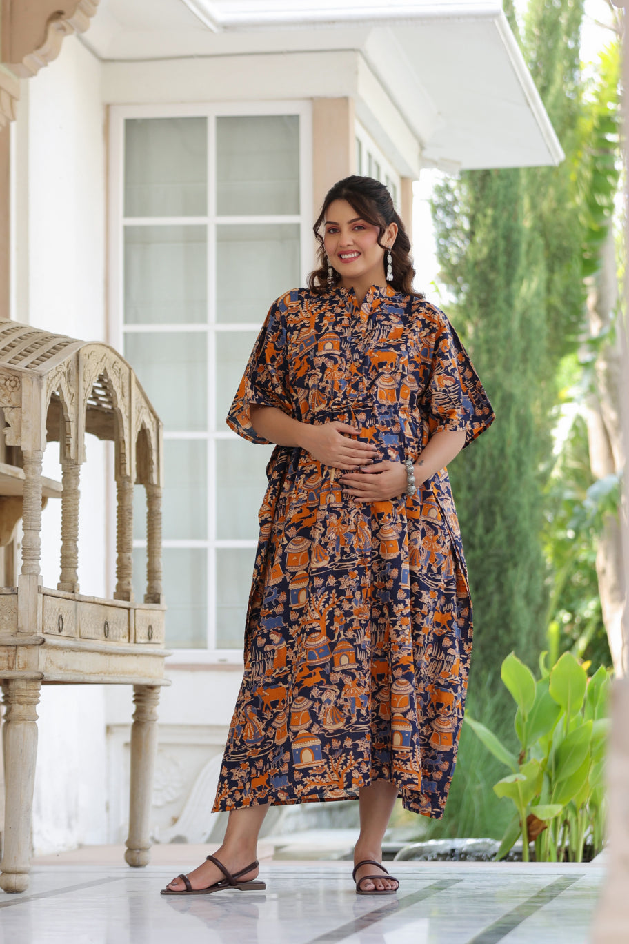 Vedic Village Cotton Maternity - Nursing Kaftan ( One-Size )