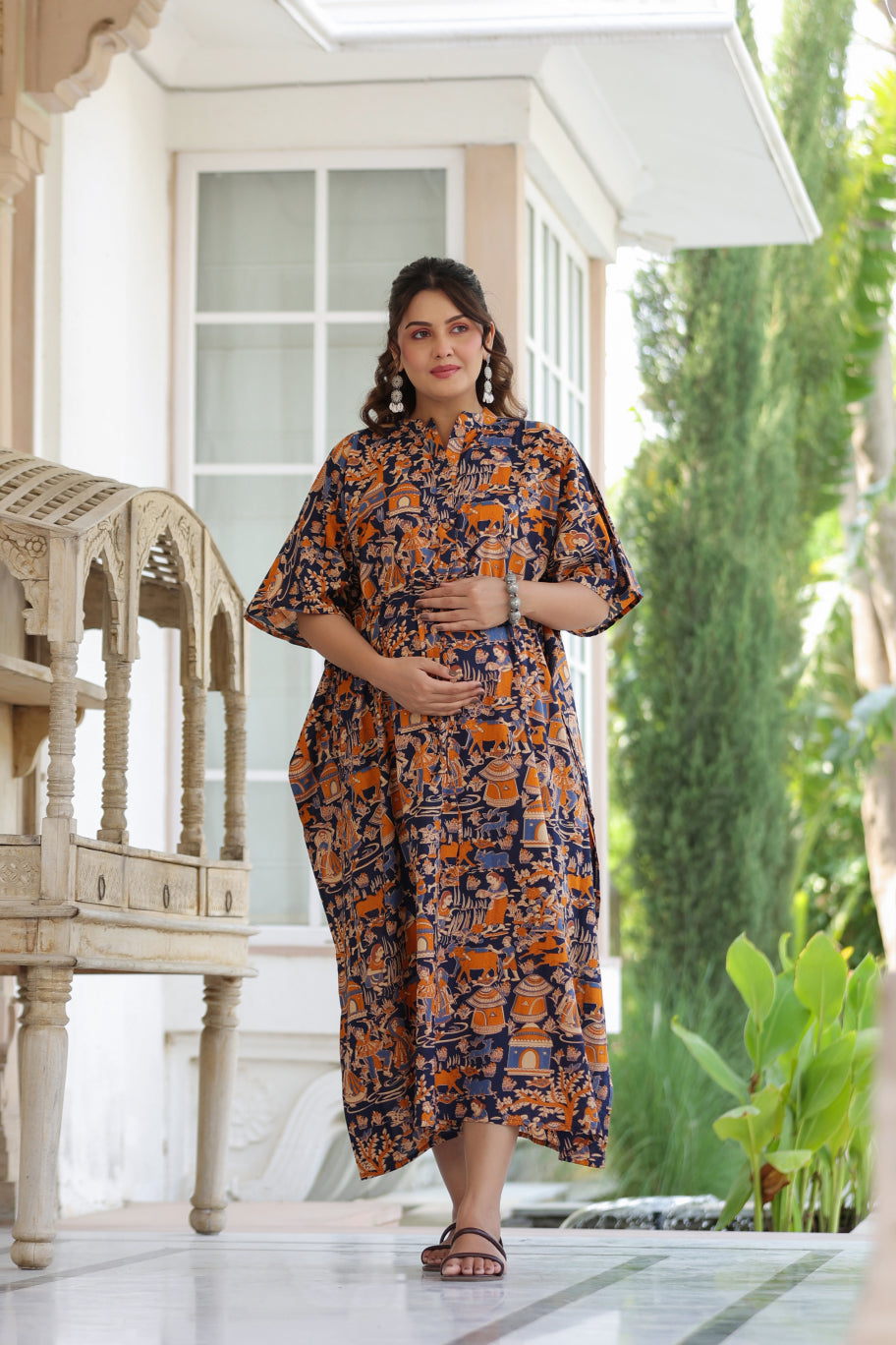 Vedic Village Cotton Maternity - Nursing Kaftan ( One-Size )