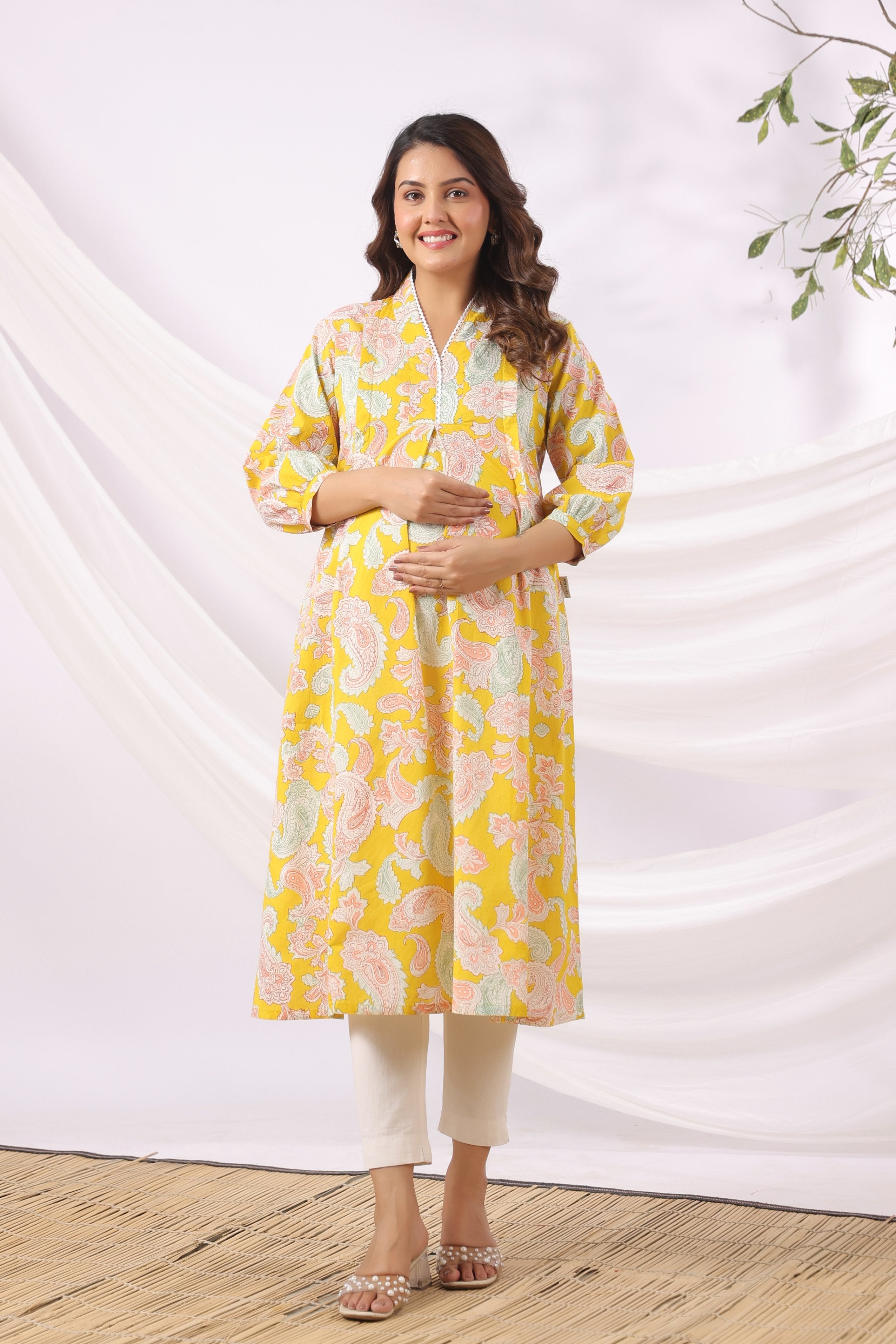 Sunburst Paisley Cotton Maternity - Nursing Kurta