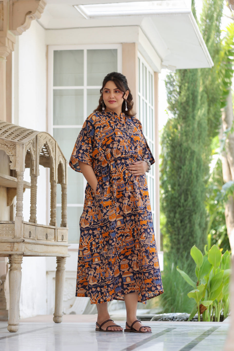 Vedic Village Cotton Maternity - Nursing Kaftan ( One-Size )