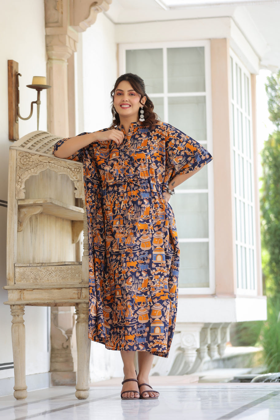 Vedic Village Cotton Maternity - Nursing Kaftan ( One-Size )