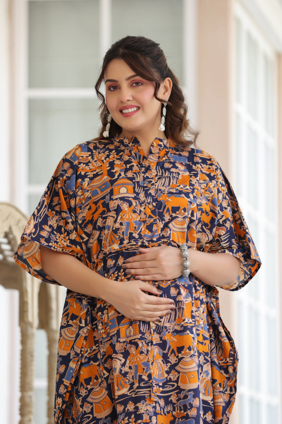 Vedic Village Cotton Maternity - Nursing Kaftan ( One-Size )