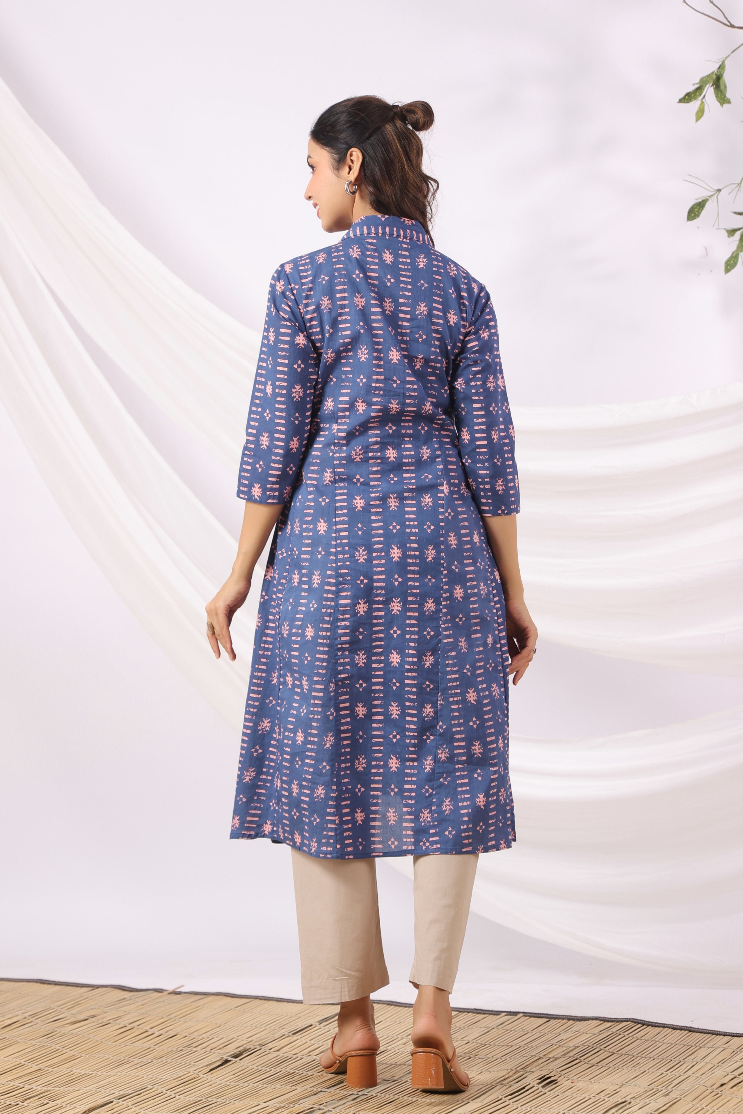 Indigo Art Marks Cotton Maternity - Nursing Kurta