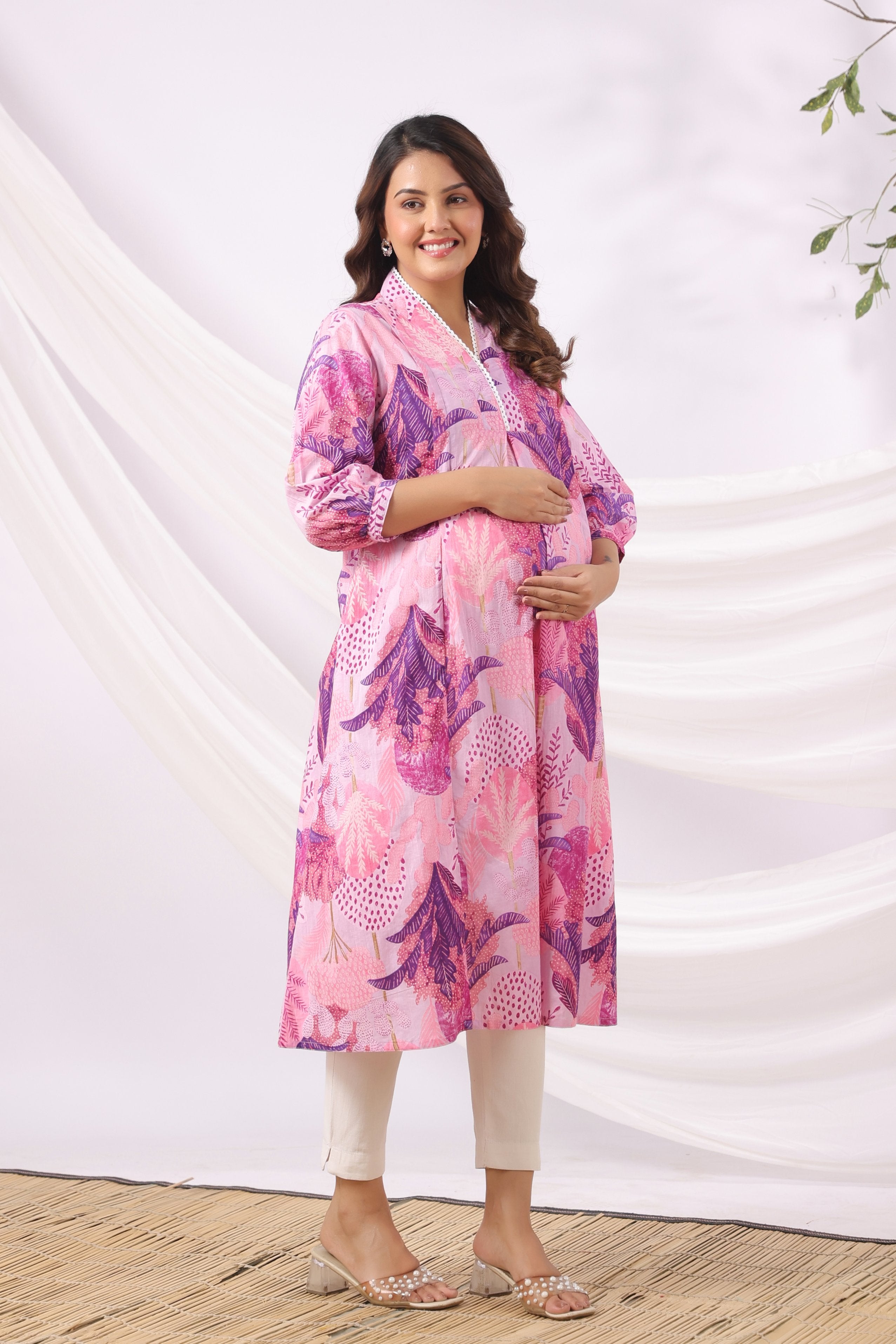 Lavender Bloom Garden Cotton Maternity - Nursing Kurta