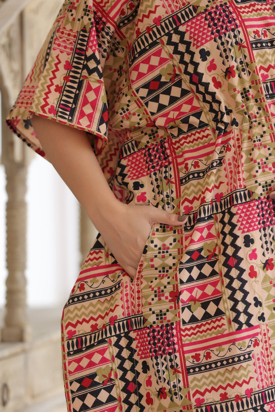 Boho Mosaic Cotton Maternity - Nursing Kaftan ( One-Size )