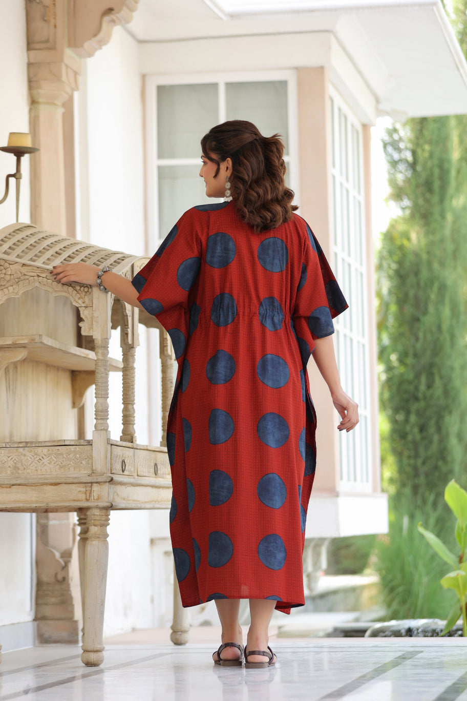 Terracotta Pebble Cotton Maternity - Nursing Kaftan ( One-Size )