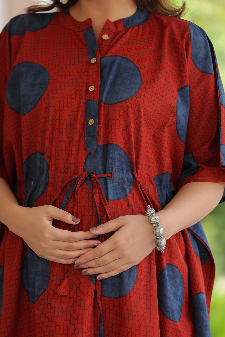 Terracotta Pebble Cotton Maternity - Nursing Kaftan ( One-Size )