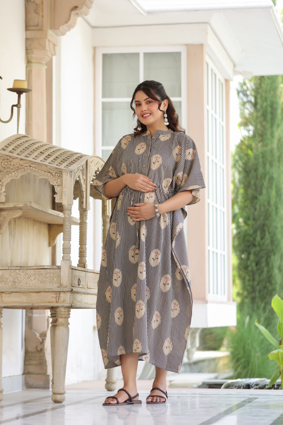 Whispering Blooms Cotton Maternity - Nursing Kaftan ( One-Size )