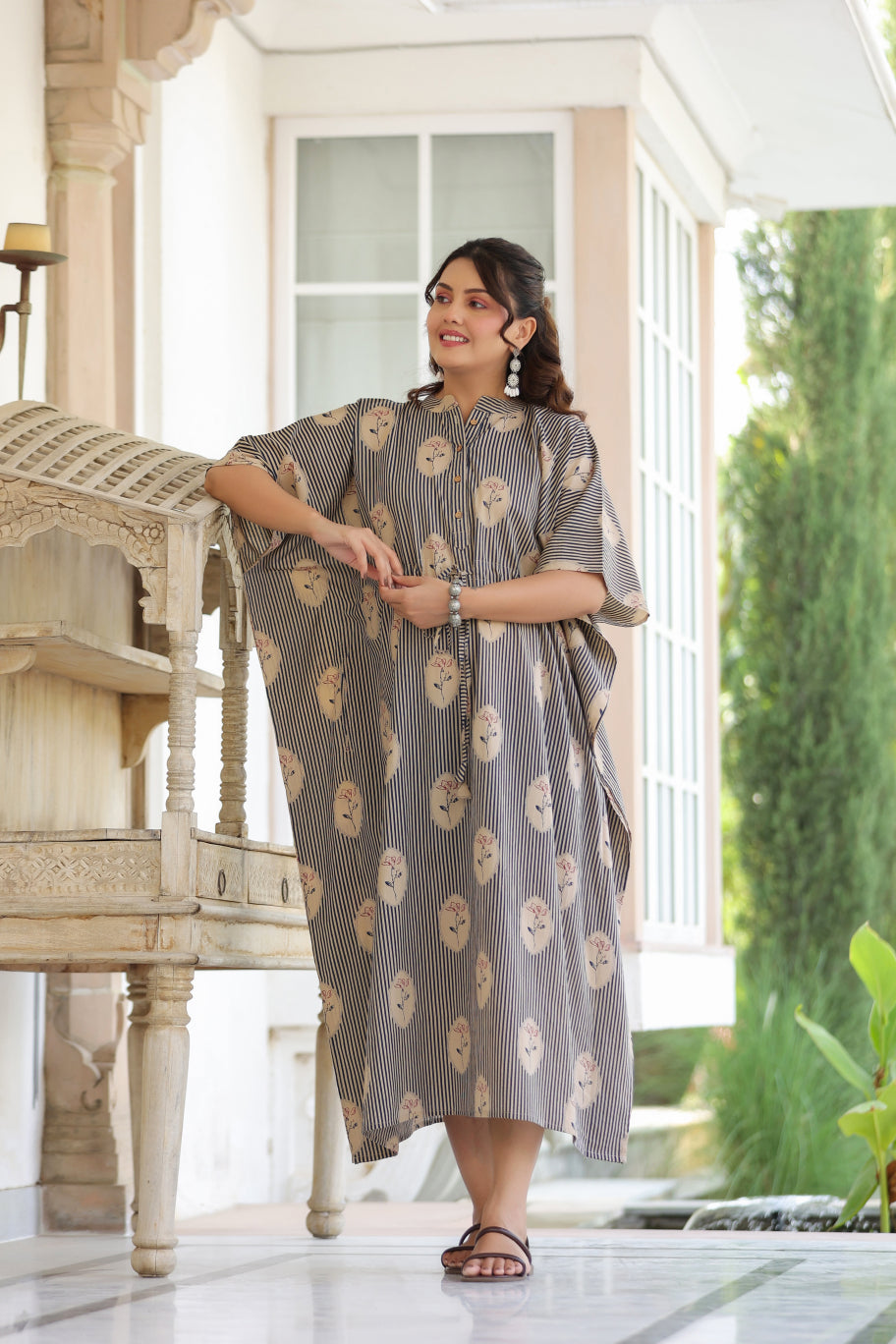 Whispering Blooms Cotton Maternity - Nursing Kaftan ( One-Size )
