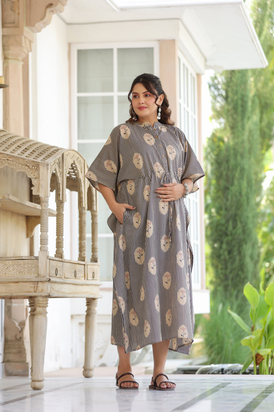 Whispering Blooms Cotton Maternity - Nursing Kaftan ( One-Size )