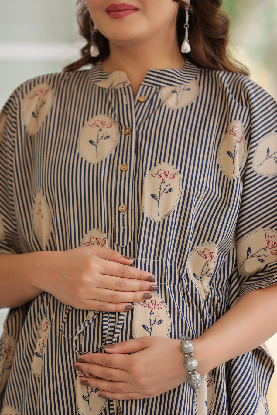 Whispering Blooms Cotton Maternity - Nursing Kaftan ( One-Size )