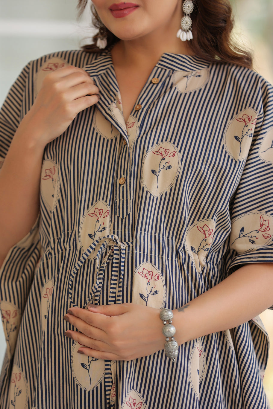 Whispering Blooms Cotton Maternity - Nursing Kaftan ( One-Size )