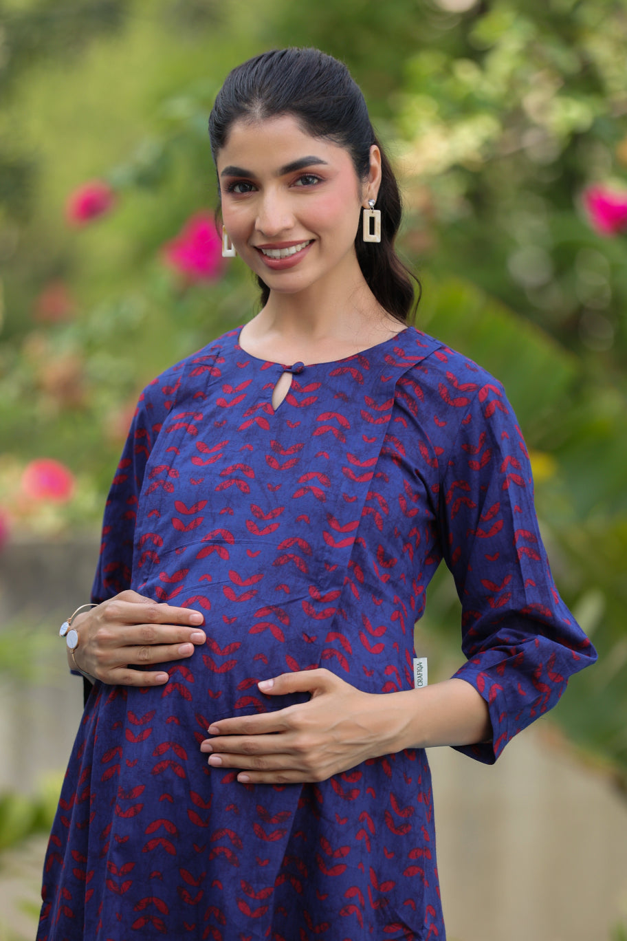Indigo Maze Cotton Maternity - Nursing Co-ord Set