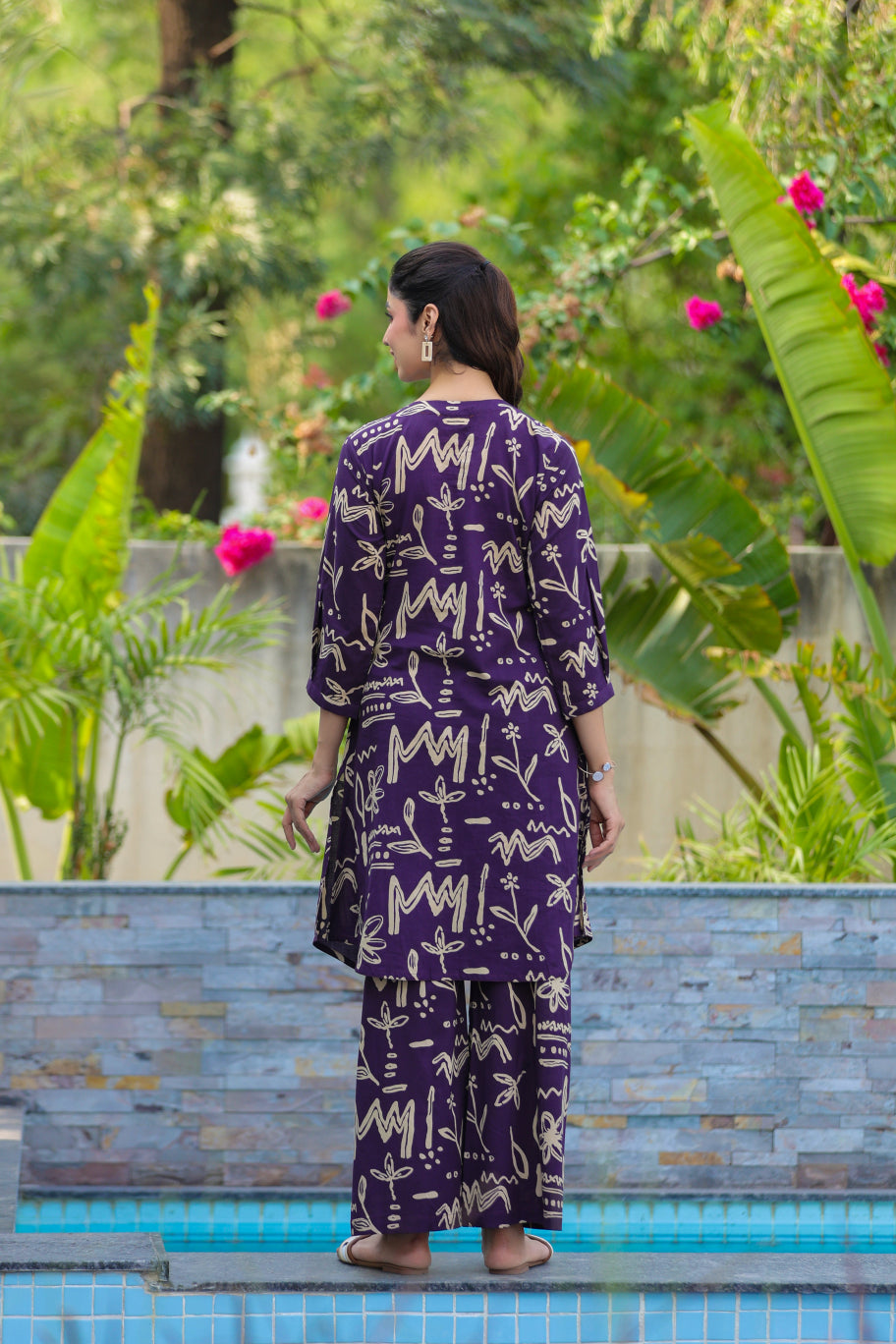Purple Doodle Garden Cotton Maternity - Nursing Co-ord Set