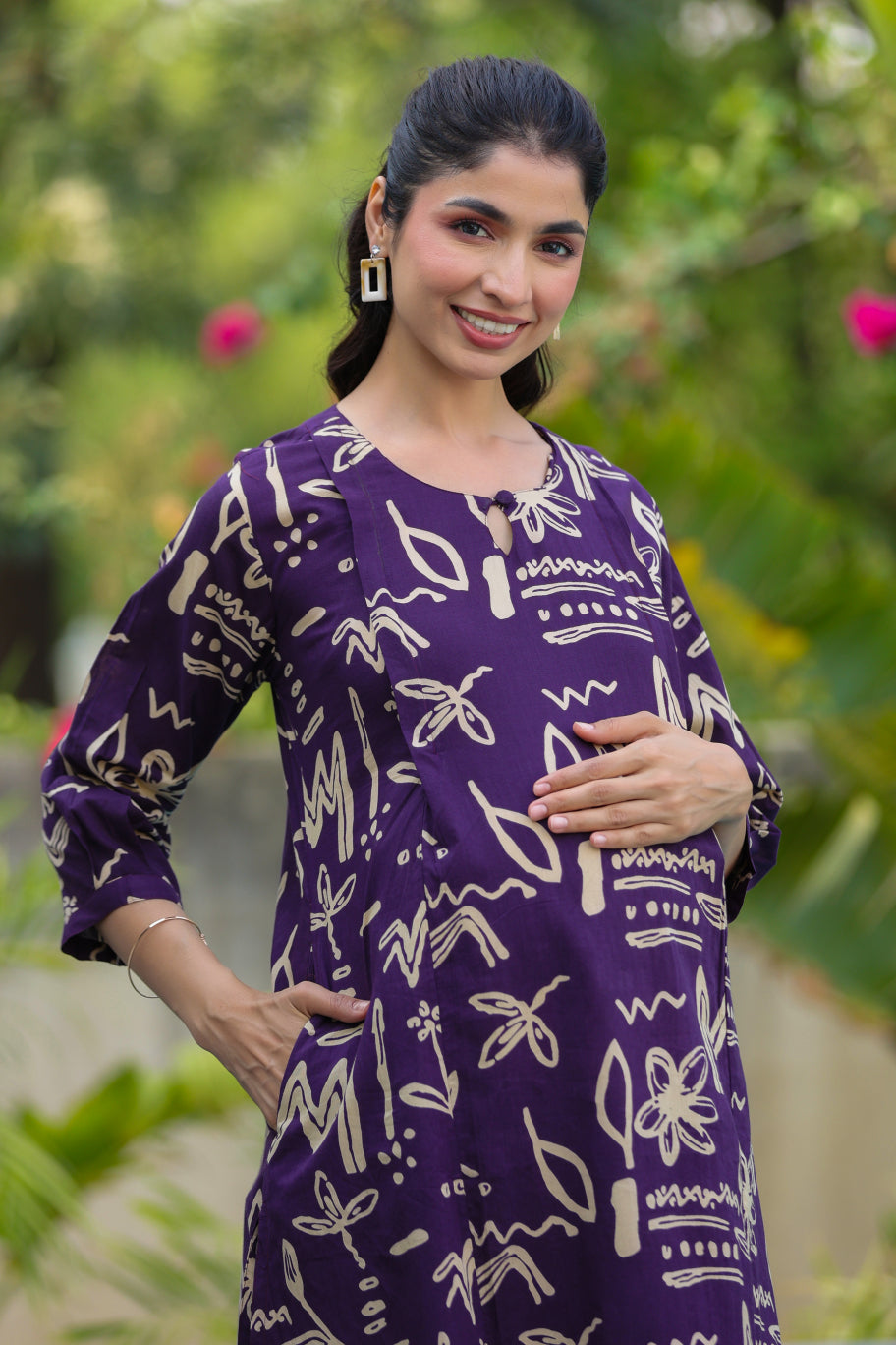Purple Doodle Garden Cotton Maternity - Nursing Co-ord Set
