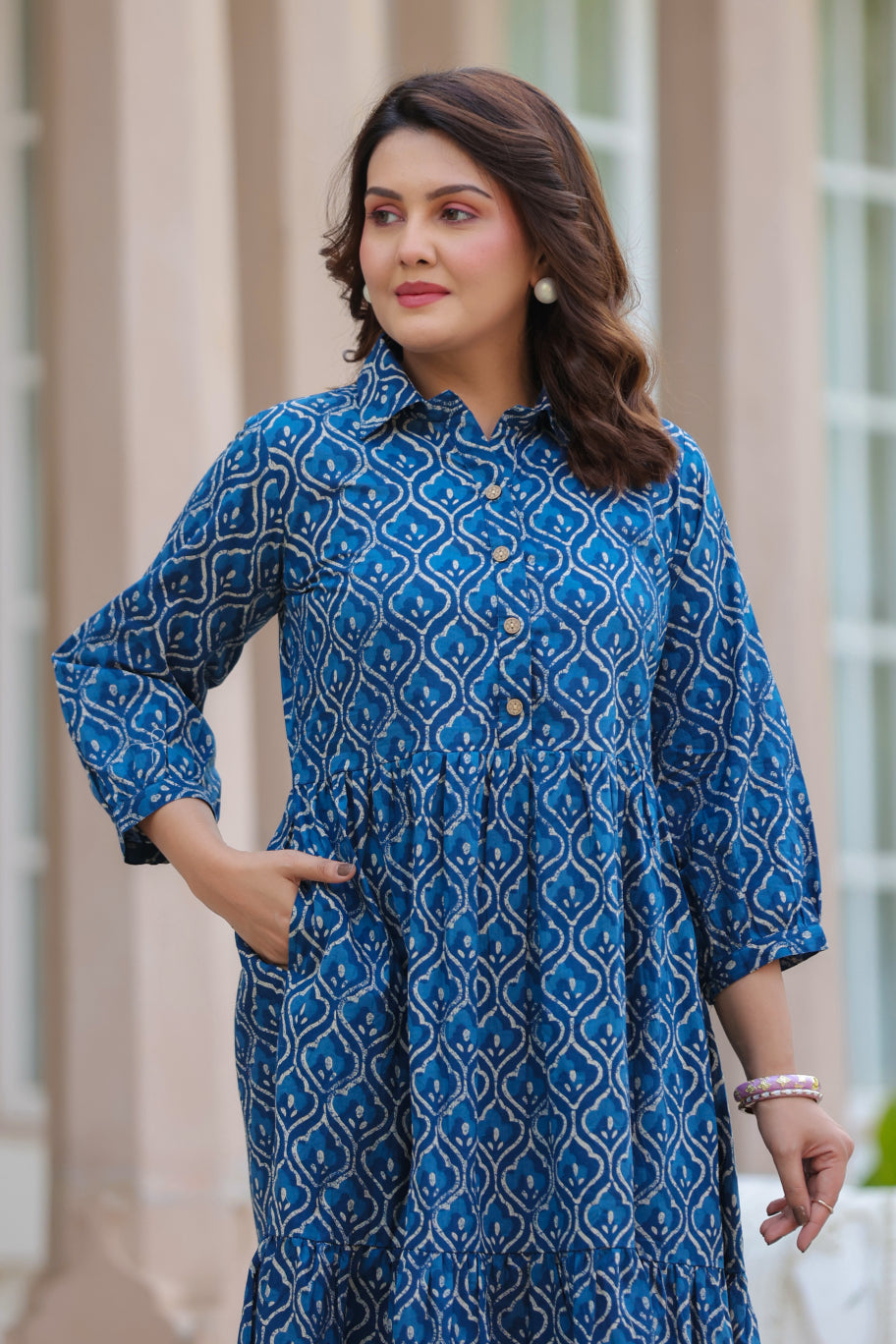 Classic Indigo Cotton Dress