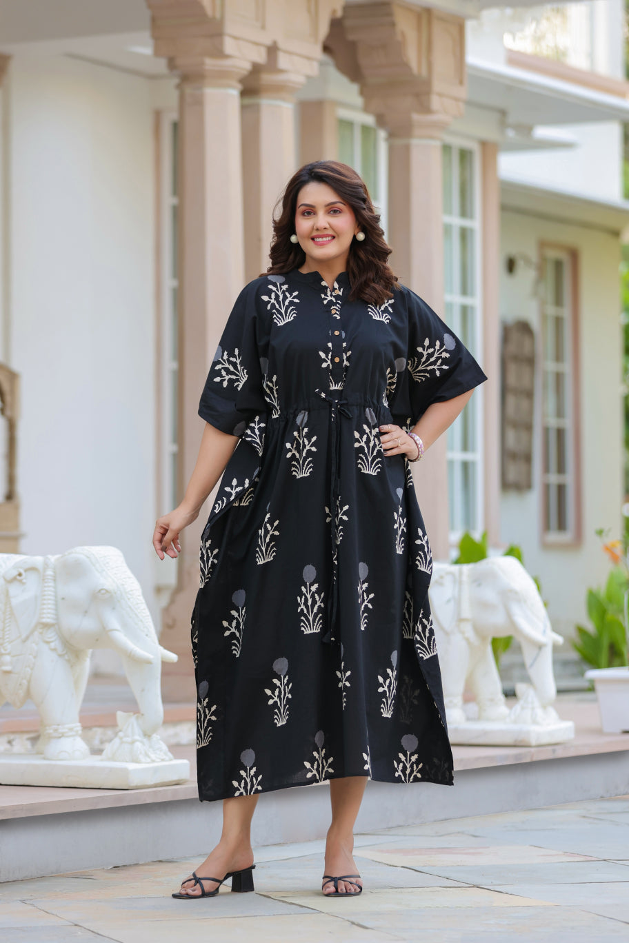 Moonlit Garden Cotton Kaftan ( One-Size )