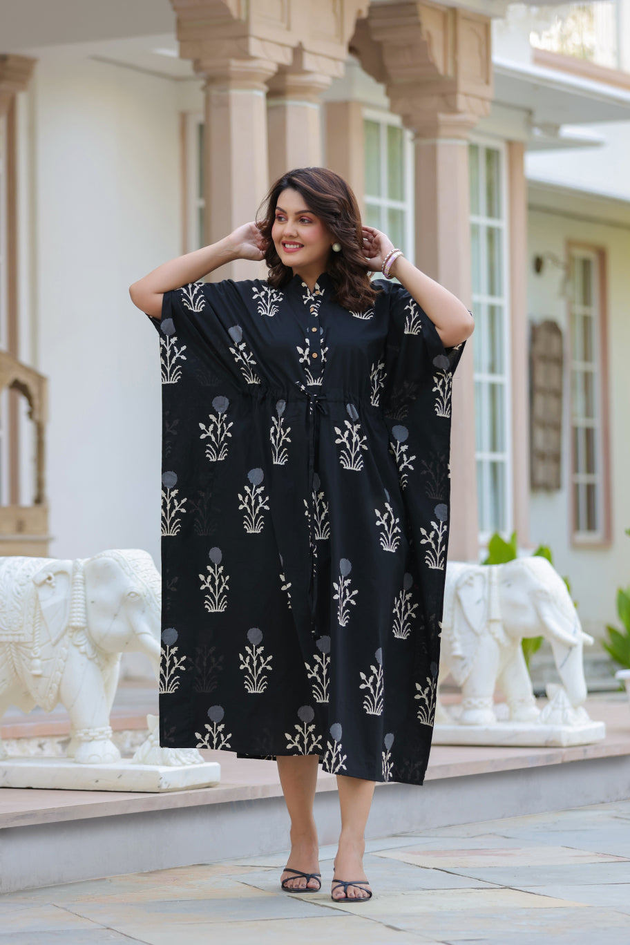 Moonlit Garden Cotton Kaftan ( One-Size )