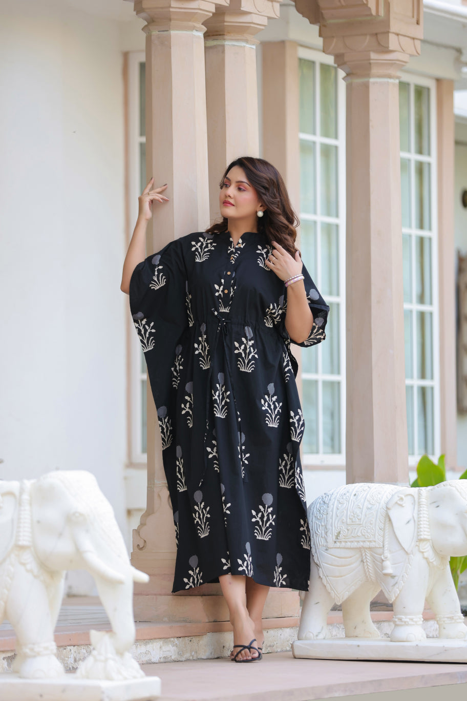 Moonlit Garden Cotton Kaftan ( One-Size )