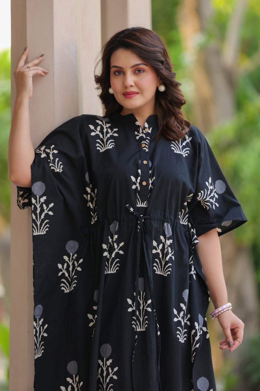 Moonlit Garden Cotton Kaftan ( One-Size )