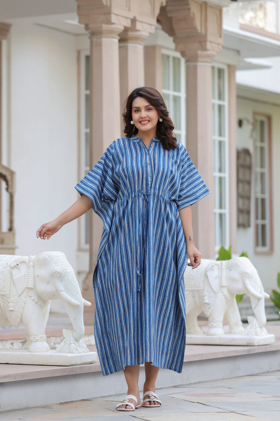 Indigo Stripes Cotton Kaftan ( One-Size )