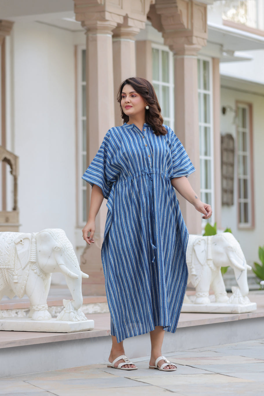 Indigo Stripes Cotton Kaftan ( One-Size )