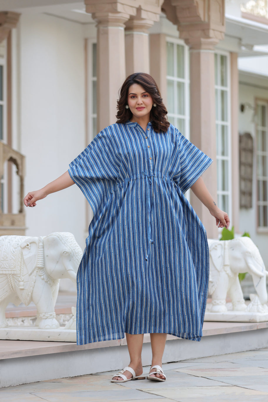 Indigo Stripes Cotton Kaftan ( One-Size )