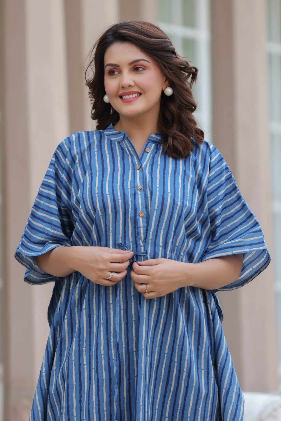 Indigo Stripes Cotton Kaftan ( One-Size )