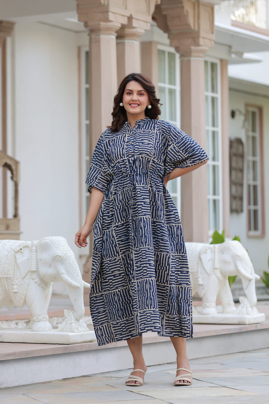 Indigo Maze Cotton Kaftan ( One-Size )