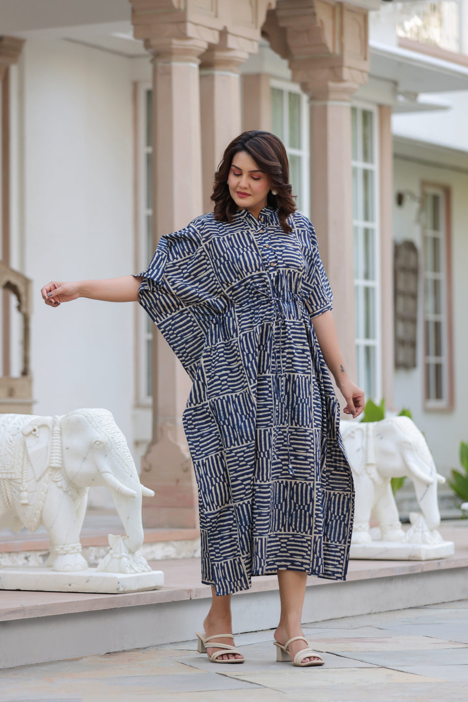 Indigo Maze Cotton Kaftan ( One-Size )