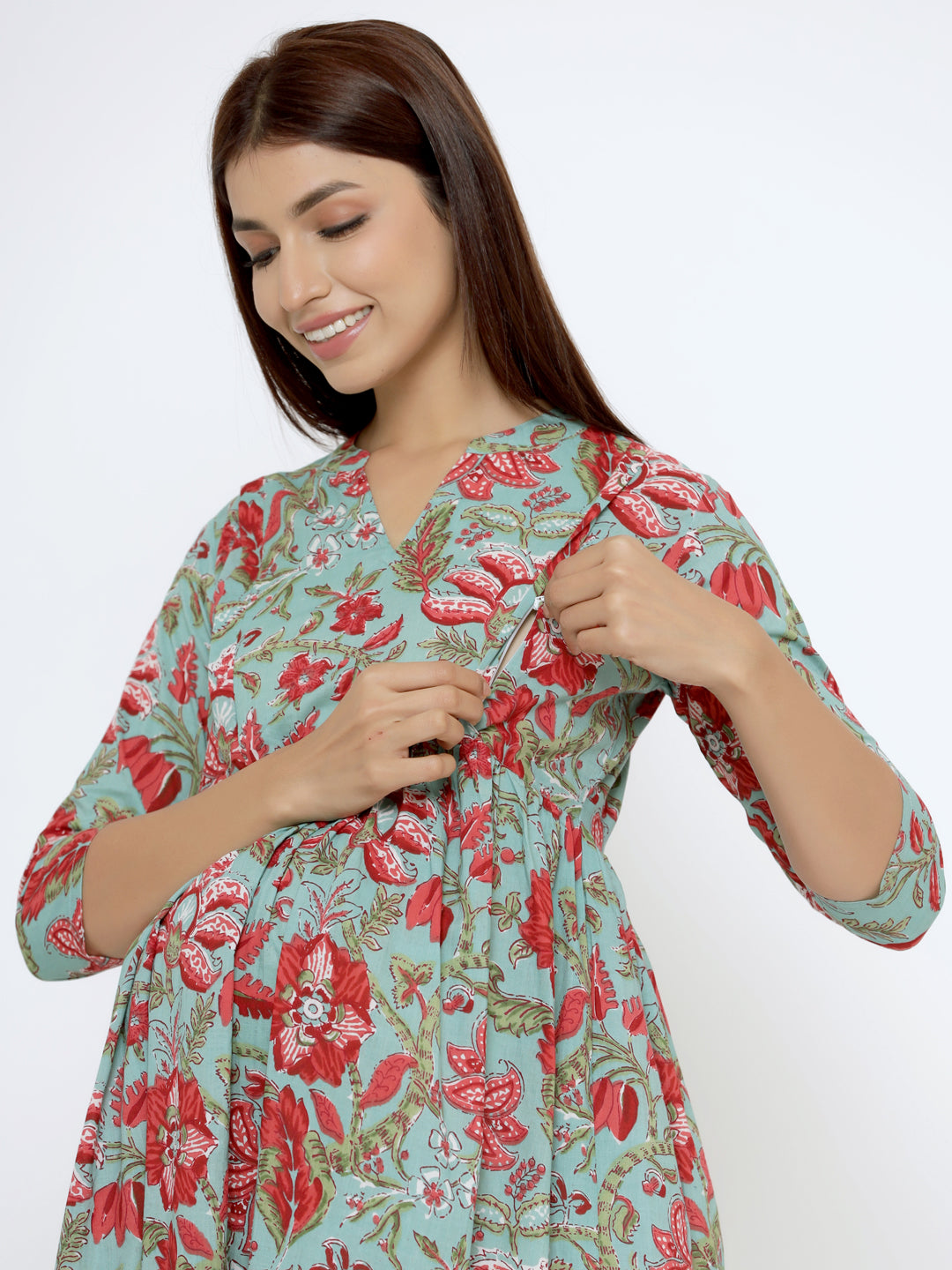 Aqua Marine Cotton Maternity - Nursing Kurta