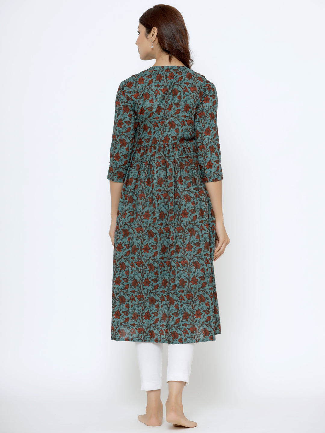 Peacock Blue Cotton Maternity - Nursing Kurta
